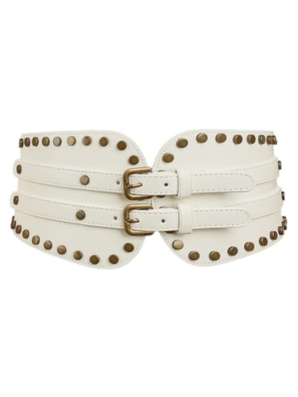 White Vintage Style Elastic Cinch Rivet Stretch Belt